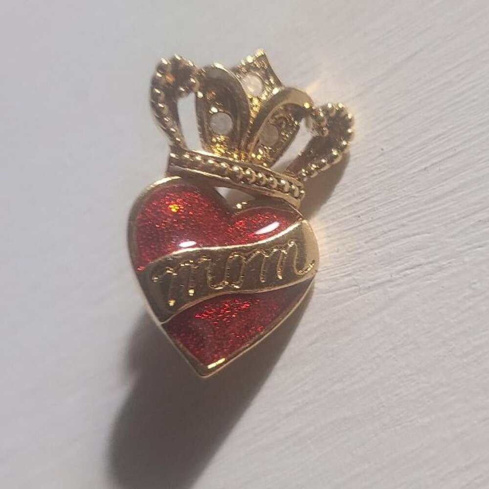 Mom Mother Love Heart Crown Rhinestone Lapel Pin Brooch